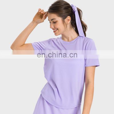 QuicK Dry Breathable Cool Fabric Spring Summer Short Sleeve Gym Yoga Shirt Outdoor Fitness Running Active Wear T Shirt For Women