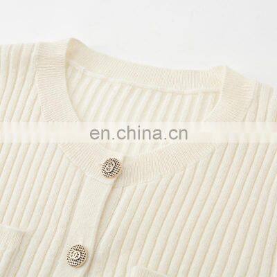 Wholesale Rib Knitted Round Neck Sweater Women's Button Down Cashmere Cardigan photo-5