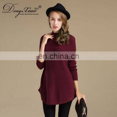Long Sleeves Loose Cashmere Pure Wine Red Young Girls Knit Sweaters photo-3
