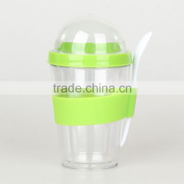 Summer fashion mini size 12oz 350ml double wall AS clear plastic ice cream cups, snacks cup with dom lid and spoon