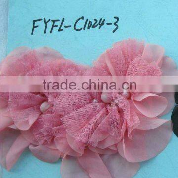 Mix Organza Ribbon Flower Appliques/Bead for Hair Bow ST272