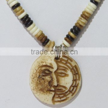 Africa Face Beaded Tribal Jewelry Bone carving Shell necklace