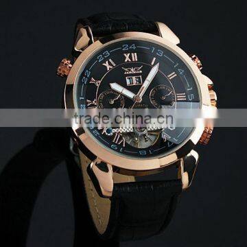 Jargar Men Black Tourbillon Rose Golden Aviator Automatic Mechanical Watch WM183