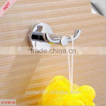 Hot Selling Bathroom Double Prong Robe and Towel Hook, Chrome Solid Brass