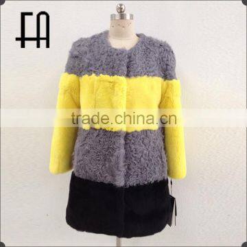 2016 New Lady's Fashion Rabbit and Lamb Fur Coat