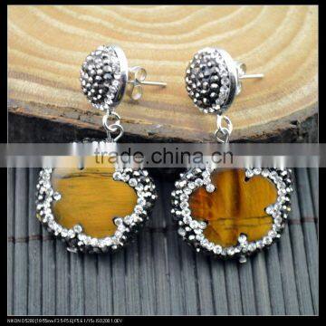 LFD-021E Wholesale For Women Jewelry Tiger's Eye Dangle Earring With Pave Crystal Rhinestone Charm Gems Druzy Earrings