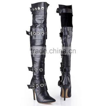 Over the knee lace up boots front round metal embelished thigh high boots cut out knee high gladiator boots