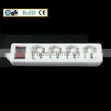 4way German socket surge protector with schuko plug