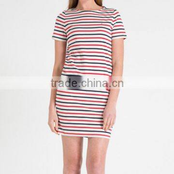 Latest Fashion Round Neck Colorful Designed Stripes/color Pencil Skirt