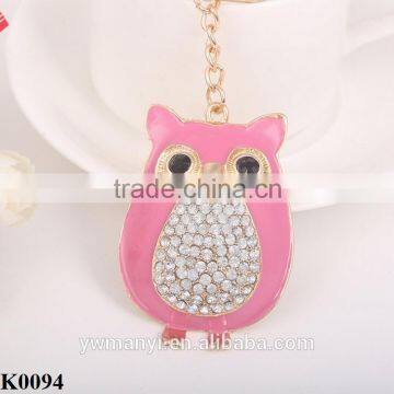 Pink Owl Keychain Reflective Key Chain Alloy Metal Keychain Rhinestone Keyring Fashion Gift K0094 photo-2