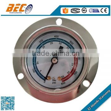 Stainless steel liquid oil filled pressure gauge,panel mount pressure gauge with flange