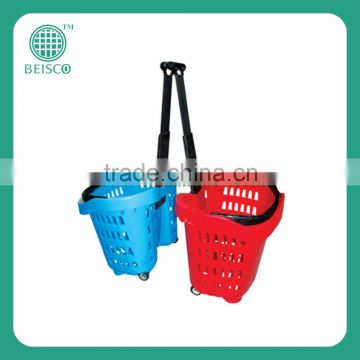 supermarket strong plastic rolling shopping basket