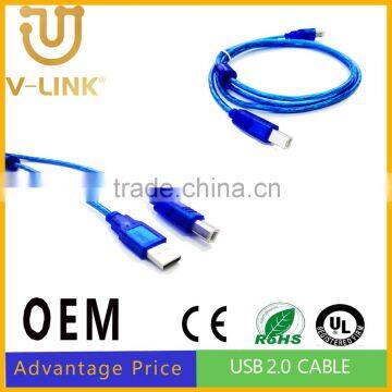 High Data Transfer Speed USB to Usb Printer Cable ,0.3M/1ft Blue Transparent USB to USB Cable 2.0