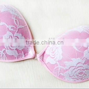 Sexy Girl Wear Soft Bra Pink Lace Piped Sponge Bra