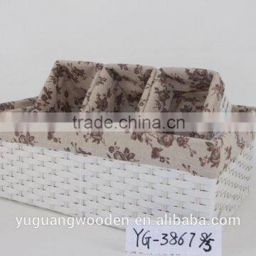 printed and white paper woven storage basket