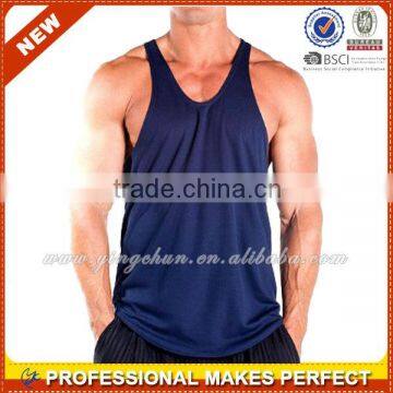 Blank Drop Armhole Men's Poly Stringer Solid Color Tank Top Wholesale (YCT-C0302)