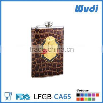 shield paster on hip flask, stainless steel hip flask customized logo HF809