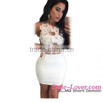 White Lace Mesh korean Applique Bodycon Mini girl daily wear dress