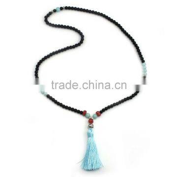 Original Natural Carbonado Jade Beaded Chain Long Green Tassel Necklaca