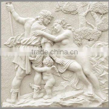 Relief wall sculpture man woman marble stone hand carved for decoration from Vietnam