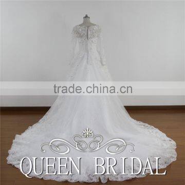 Long Sleeve Appliqued Lace Crystal Beaded Arabic Wedding Dress For Muslim Woman Quality Choice photo-4