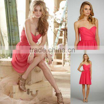 Custom Made Wholesale Sweetheart A-line Criss Cross Pleated Natural Short Bridesmaid Dress 5325