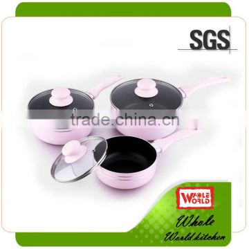 2015 hot aluminium non-sticking cookware sauce pan with glass lid