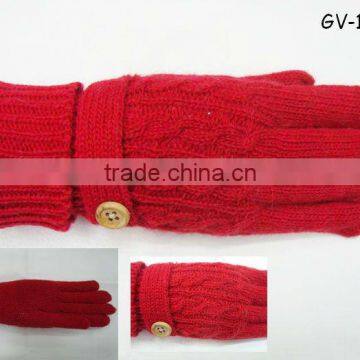 Fashionable red long glove with a fastener GV-10002