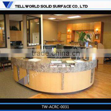 2014 hot sale modern design made of solid surface desk corian reception desk