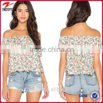chinese wholesale Sexy short sleeves floral printed ladies shirt