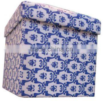 Home Blue and White PVC Folding Storage Ottoman