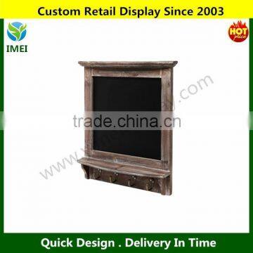 Wall Mounted Country Brown Rustic Wood Framed Memo Black Chalkboard w/ 4 Hooks for Hat Coat Keys YM5-624
