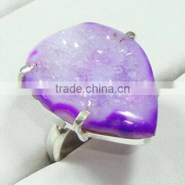 Agate druzy jewelry semi precious stone fashionable jewelry silver rings