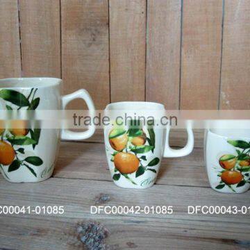 Ceramic White Mug with Orange Decal in Three Sizes for Choosing