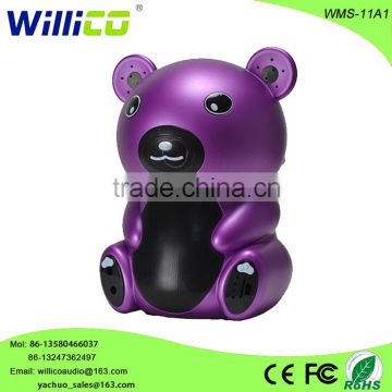 willico hot sale!!! mini bear plastic portable bluetooth speaker with fm usb light