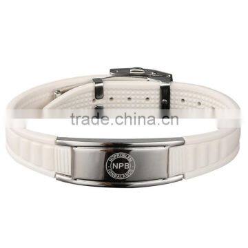 P036 Noproblem FDA Tourmaline Germanium Energy Silicone Magnetic Health Frendship Power Stainless Steel Bracelet