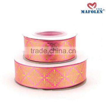 Wholesale High Quality Custom Gold Foil Printing Striped Purple Satin Ribbon 25mm photo-6