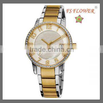 Nice Watches Fashion Lady Wear Two Tone Gold Brushing Japan Mov't Stainless Steel Watch