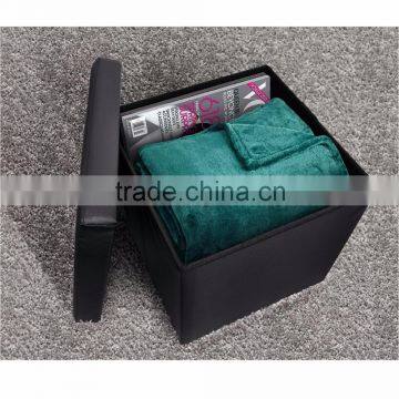 Foldable Storage Ottoman - Contemporary Faux Leather Ottoman With Cover, Black photo-3