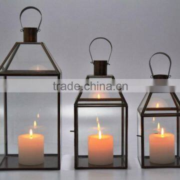 Decorative Glass Pillar candle Lanterns in Antique Copper CA016