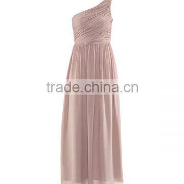 Plain Style Pleated Skirt Sleeveless One Shoulder Evening Dress photo-2