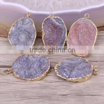 Gold Plated Natural Brazilian Galaxy Titanium Quartz Pendant Bead Galaxy Druzy Gemstone Jewelry Pendant