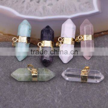 Natural Amethyst Amazon Quartz Stone Druzy Pendants, Double Point Gold Plated Jewelry Gem Stone Pendant