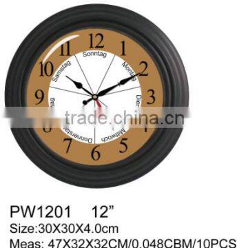 12 inch morden week plastic wall clock