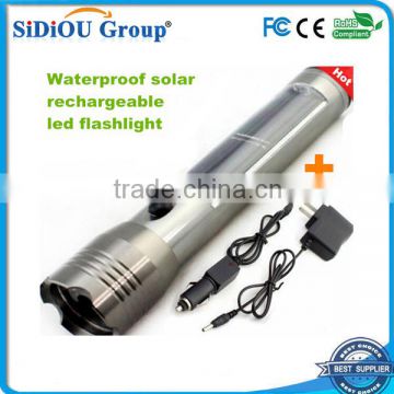 led waterproof solar power flashlight hybrid flashlight