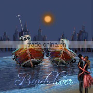 the boat on the lake in the night canvas printing painting for decoration