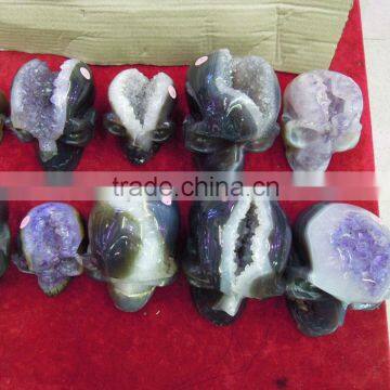 Natural Amethyst Quartz Crystal Agate Geode Human Skull Head Carving Best Gift for Christmas photo-4