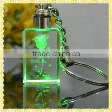 Wholesale Glass Personalized Laser Crystal LEd keychains For Couple Souvenirs