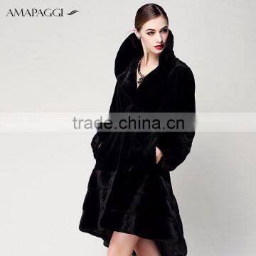 2015 High quality fashion women Black winter mink fur coat with skirt hem