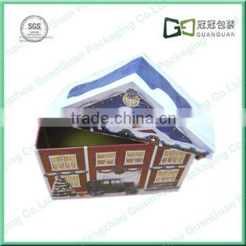 house shape cookie tin box, metal biscuit box, candy packaging box